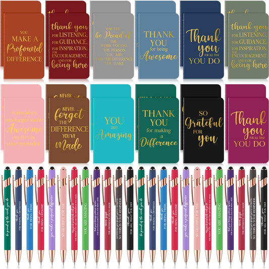 96 Pcs Thank You Gifts Bulk Motivational Pens Inspirational Notepads Set, Mini Motivational Notebooks and Ballpoint Pens, Inspirational Appreciation Gifts for Employee Teacher Staff Volunteer Coworker
