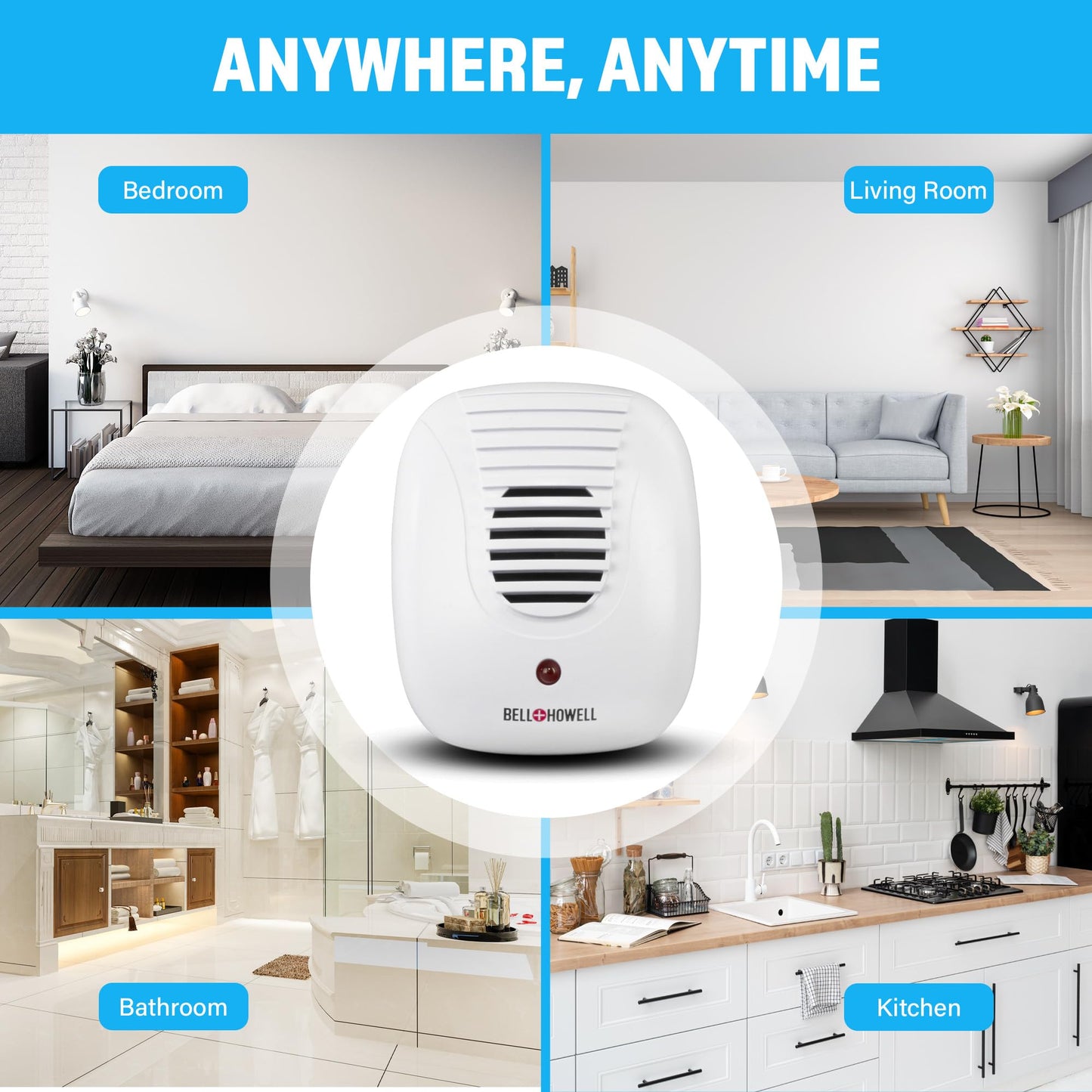 Bell+Howell 4 Pk Upgraded 2026 Ultrasonic Pest Repeller Indoor, Mice Repellent Indoor Home Kit, DIY Pest Control at Home, Plug in Spider Repellent, Rodent Repellent, Bug, Insect, Family & Pet Safe