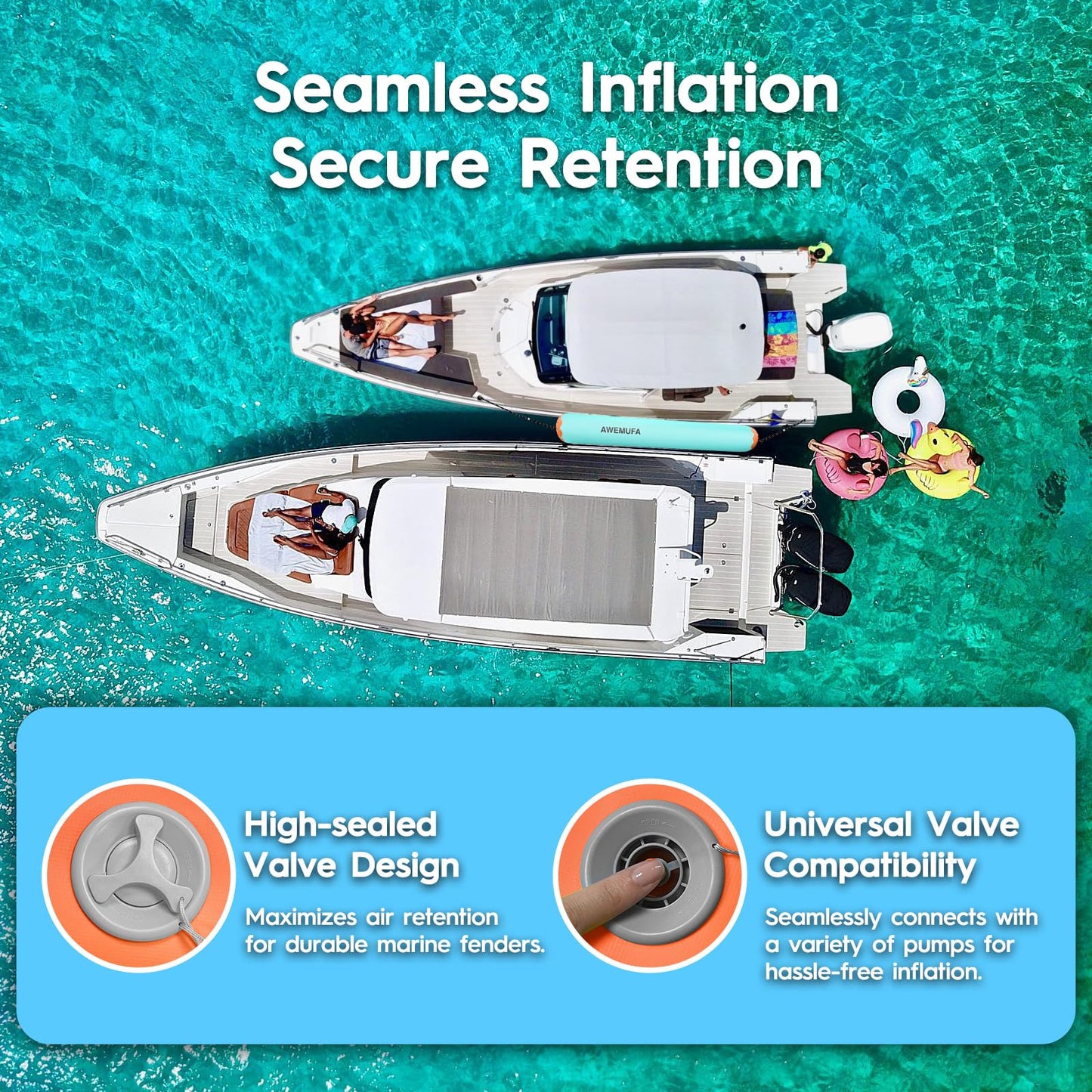 AWEMUFA 10ft Inflatable Boat Fender for Docking Heavy Duty, Large Boat Bumper for Docking, Inflatable Boat Dock Bumper Inflatable Fender for Pontoon Boat, Fishing Boat, Small Yacht(NO Pump)