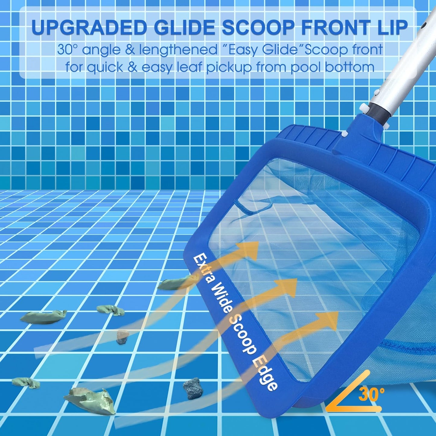 Poolvio Professional Pool Net, Upgraded Self-Repair Heavy Duty Nylon Mesh, Pool Skimmer Net with Extra Wide Scoop Edge, Pool Nets for Cleaning Leaves, Debris(No Pole)