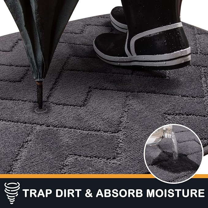 PURRUGS Dirt Trapping Door Mat 32" x 70", Non-Slip Machine Washable Entry Rug, Dog Doormat, Indoor Front Door Mat, Super Absorbent Entryway Rug for Muddy Shoes & Paws, Grey