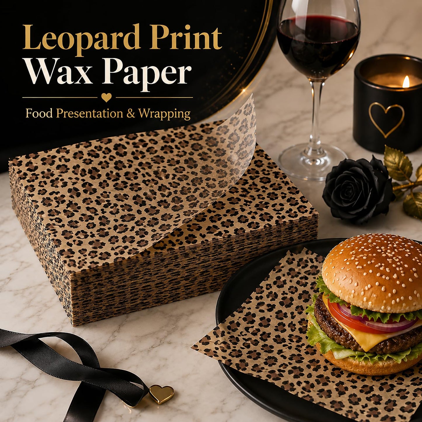 150 Sheets Cheetah Wax Paper for Food Deli, 9.8 x 8.3'' Leopard Greaseproof Sandwich Wrapping Paper for Picnic Basket Liner Party Supplies (Brown)