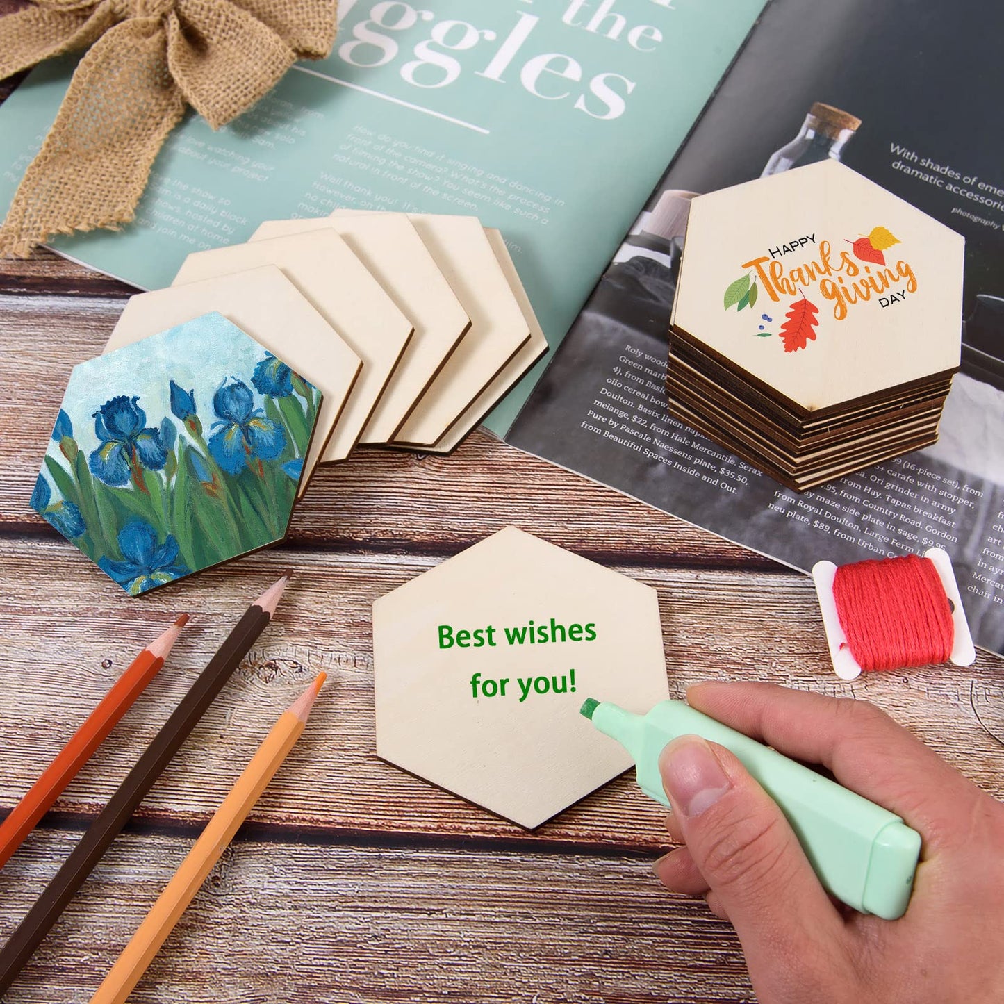 100 Pcs Unfinished Hexagon Wood Pieces Blank Wooden Hexagon Shape Cutouts Natural Wooden Tile Slabs Cutouts Slices for DIY Crafts Coaster Holiday Wall Home Decoration Painting Staining,3.5 x 3.1 Inch