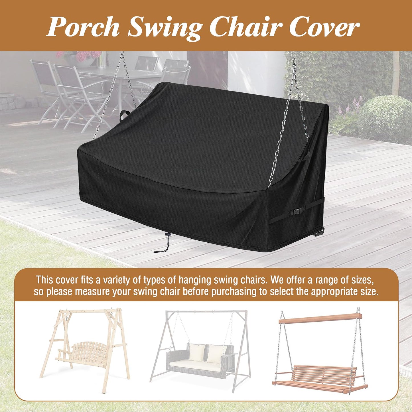 Kasla Porch Swing Seat Cover, Waterproof Swing Covers for Outdoor Patio Swings & Garden Hammock Glider & Hanging Swing Bench (62x26x15/21in)