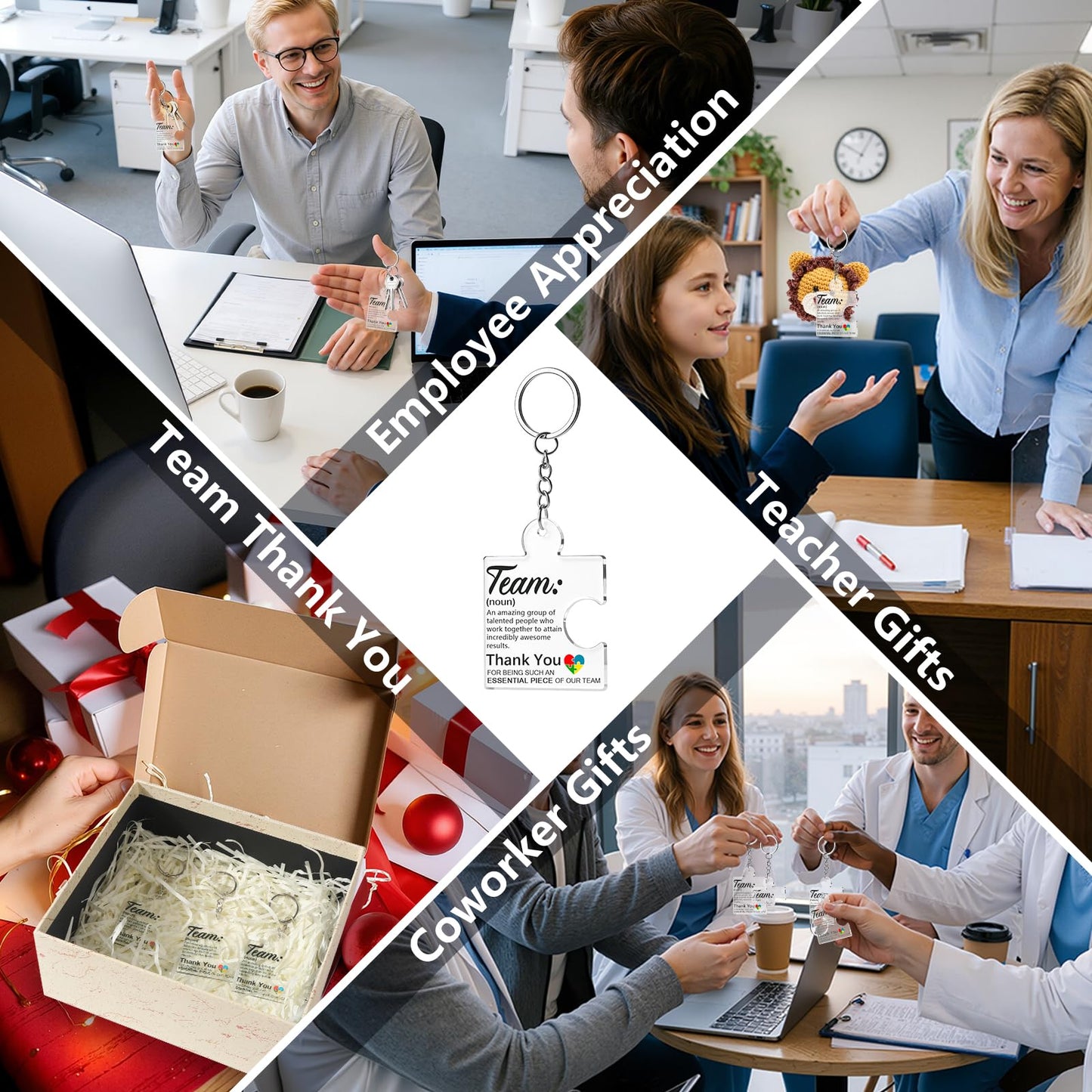 VZZNN Employee Appreciation Gifts – 36 Pack Team Gifts for Employees, Thank You Keychain Set for Staff, Teachers, Volunteers, Teamwork Gift Office Puzzle Piece Acrylic Keychains
