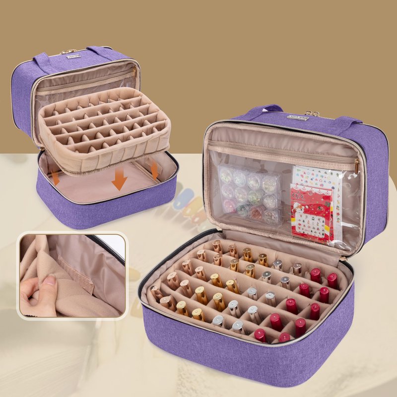 BAFASO Nail Polish Storage Holds 40 Bottles (15ml - 0.5 fl.oz) and a Nail Lamp, Nail Polish Carrying Case with Manicure Tools Sections (BAG ONLY), Purple