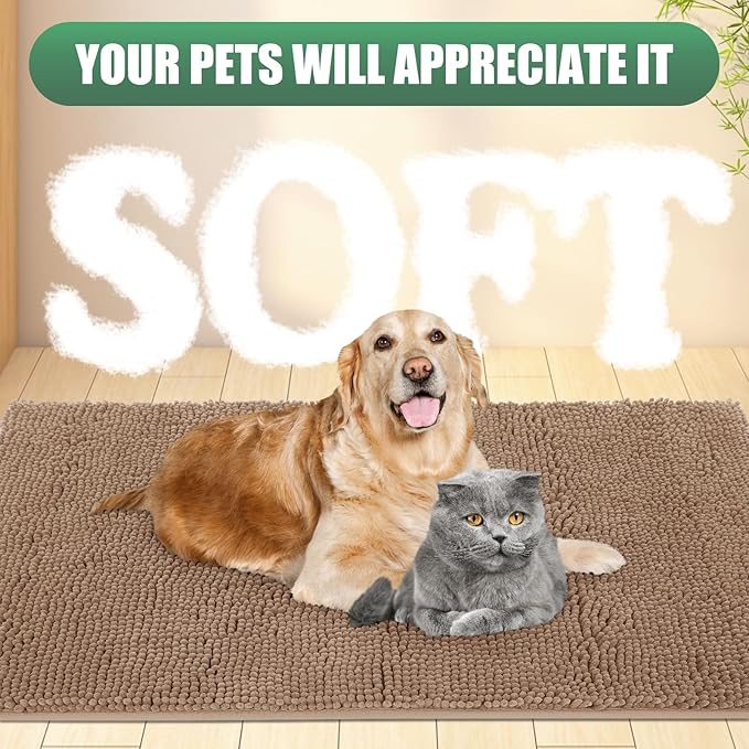 IM HOME Chenille Absorbent Outdoor Doormat 36" x 24", Washable Muddy Door Mats for Dog Non Slip Indoor Doormat Dog Mat for Muddy Paw Front Inside Doormats for Entryway Camel