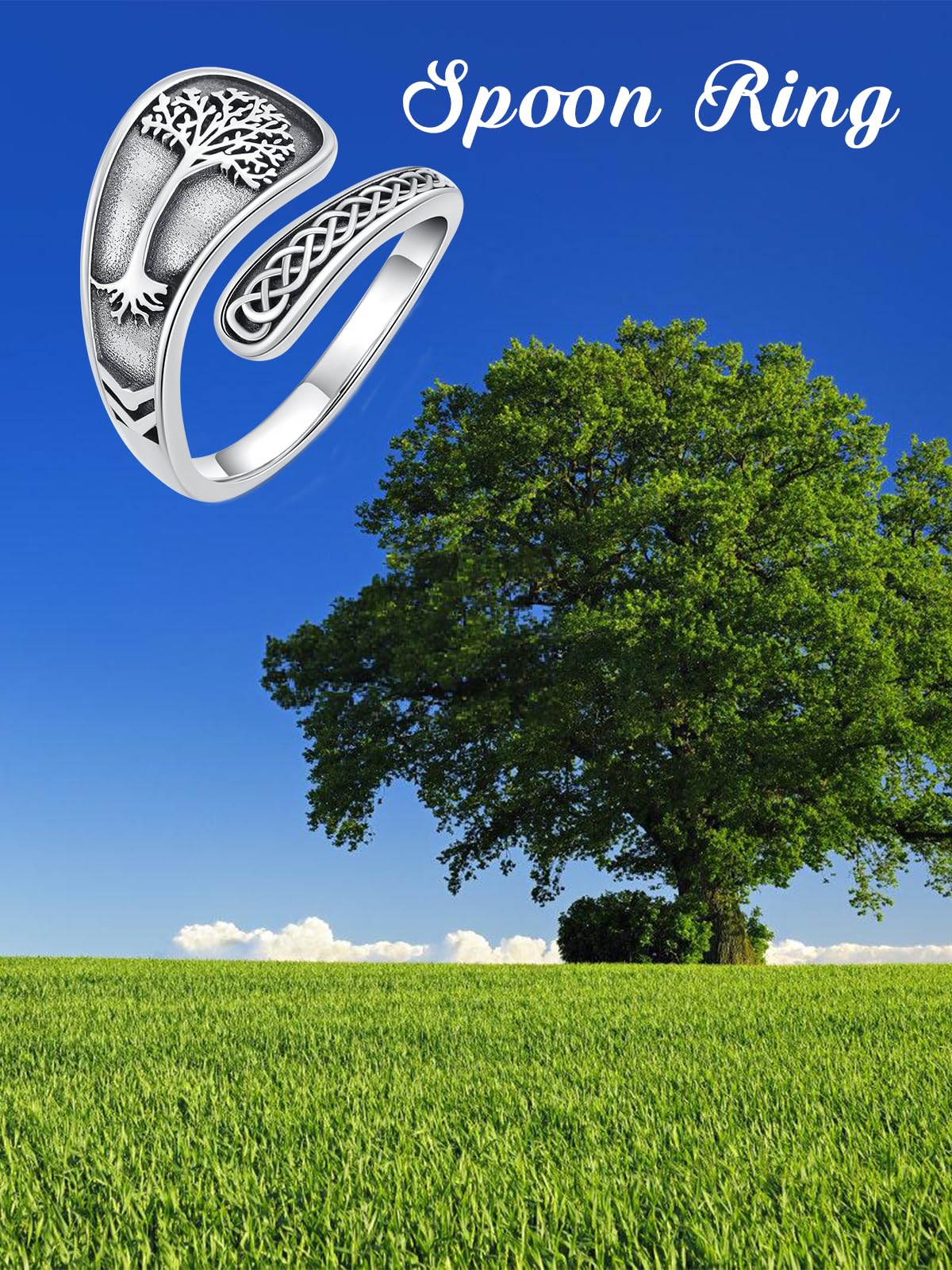 Midari Sterling Silver Celtic Life of Tree Ring Adjustable Thumb Rings Vintage Tree of Life Rings Gifts for Women Men Birthday Christmas