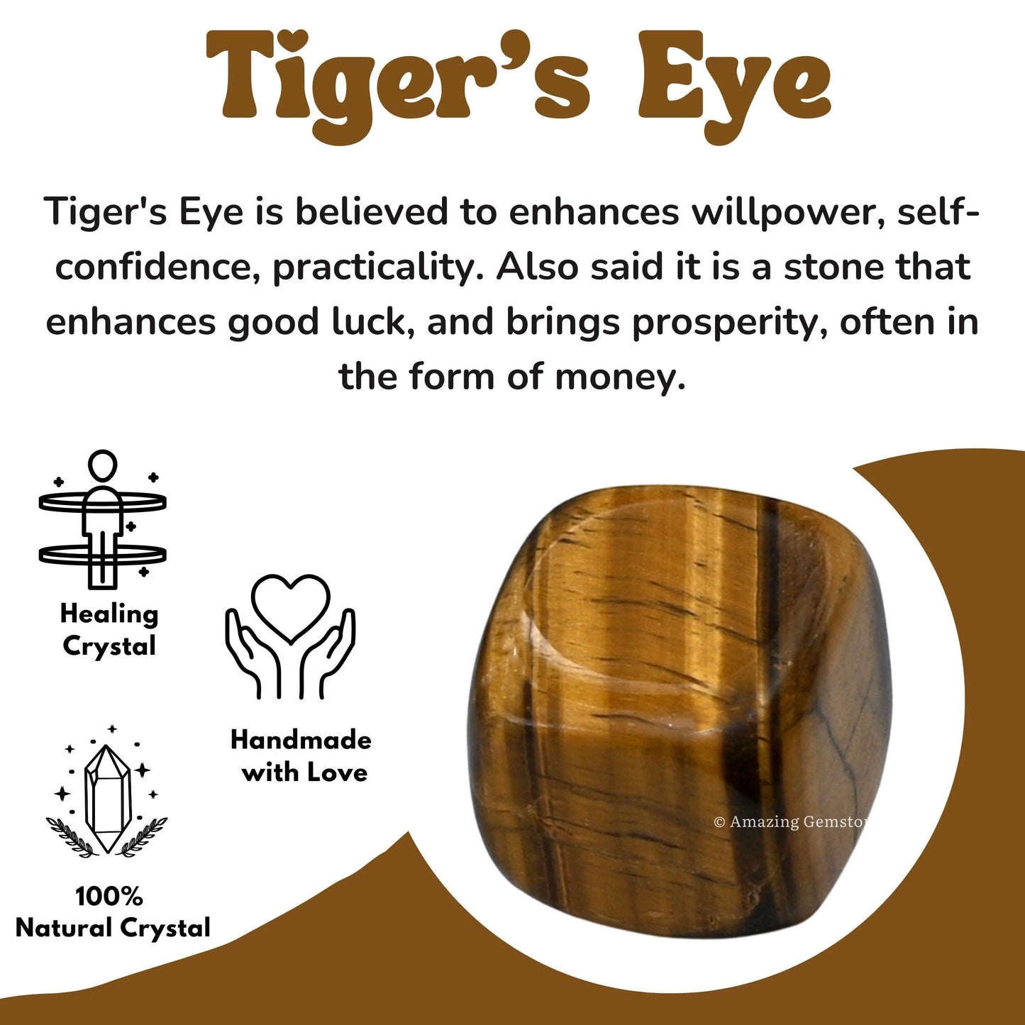Amazing Gemstone Tiger Eye Crystal Tumbled Stones Polished Rocks - Natural Gem Stones for Healing - DIY Crystals for Protection (1 Piece)