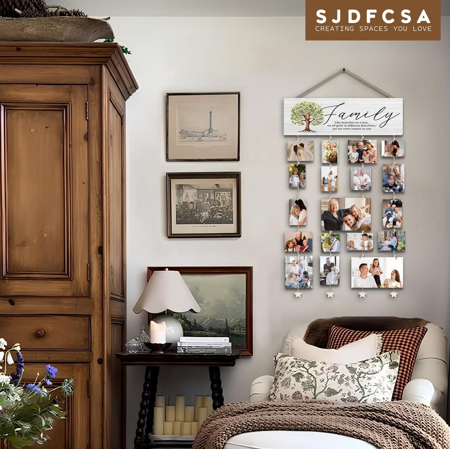 SJDFCSA Family Tree Picture Frame，Family Picture Frames Collage Photo Hanging Display Picture Board, Like Branches on a Tree Yet our Roots Remain as one, Home Living Room Bedroom Wall Decor XXXK