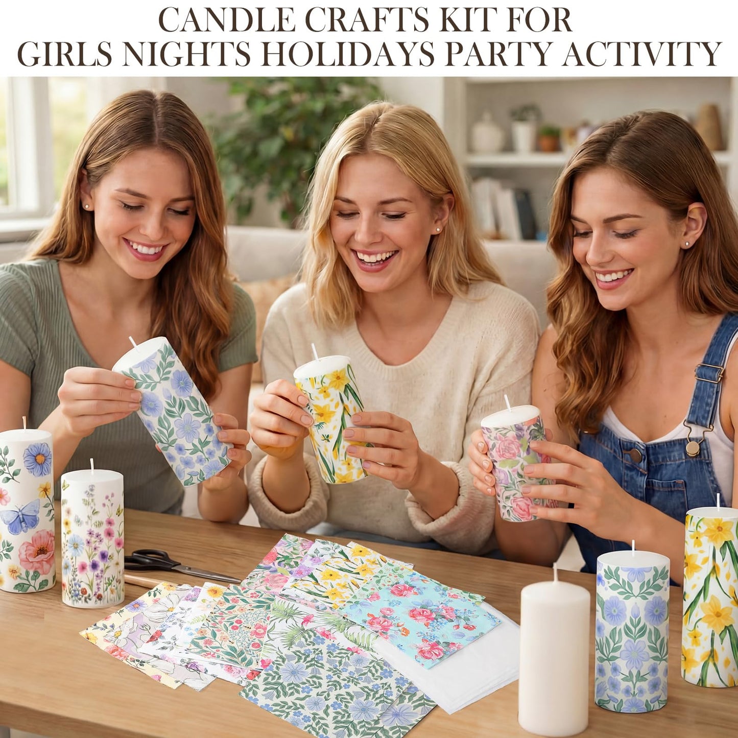 Roowest 24 Pcs DIY Decoupage Napkins Candle Making Kits Ideas Include Candles Floral Napkins and Baking Paper for DIY Crafts Girls Nights Spring Summer Birthday Wedding Party (Pillar)