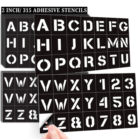 2 Inch Adhesive Number and Letter Stencils for Painting, Glass Etching & Wood Burning, 315 Peel and Stick Stencils Vinyl for DIY Crafts on Wood, Glass, Fabric, Wall, Mailbox and More (CleaStik)