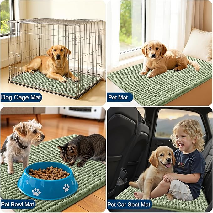 OLANLY Dog Door Mat for Muddy Paws 70x46, Ultra Absorbent Chenille Mud Doormat, Non-Slip Washable and Dirt Trapping Doormat for Indoor Entryway, Quick-Dry Indoor Pet Bed Mats for Dogs, Sage Green
