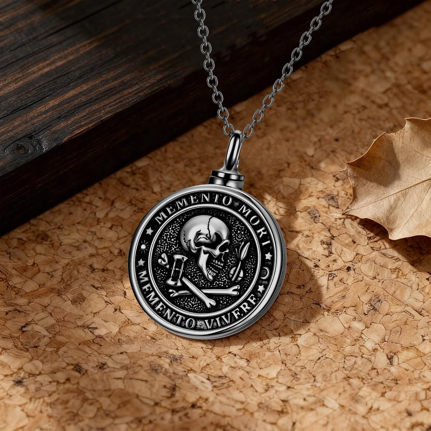 Memento Mori Black Urn Necklace for Ashes Gothic Skull Cremation Pendant Tree of Life Memorial Jewelry Stoicism Mori Keepsake Ashes Necklace Gift for Men Women Husband Boyfriend Dad 22+2 Inch Chain