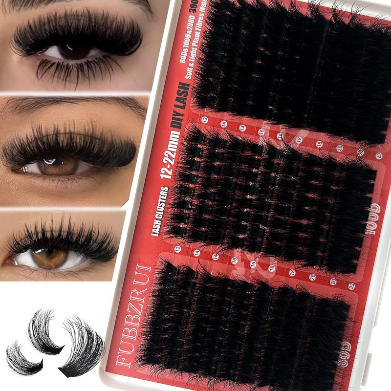 FUBBZRUI Lash Clusters D Curl 12-22mm Dramatic Long Individual Lashes Mega Volume Thick Eyelash Clusters DIY 80D 100D 200D