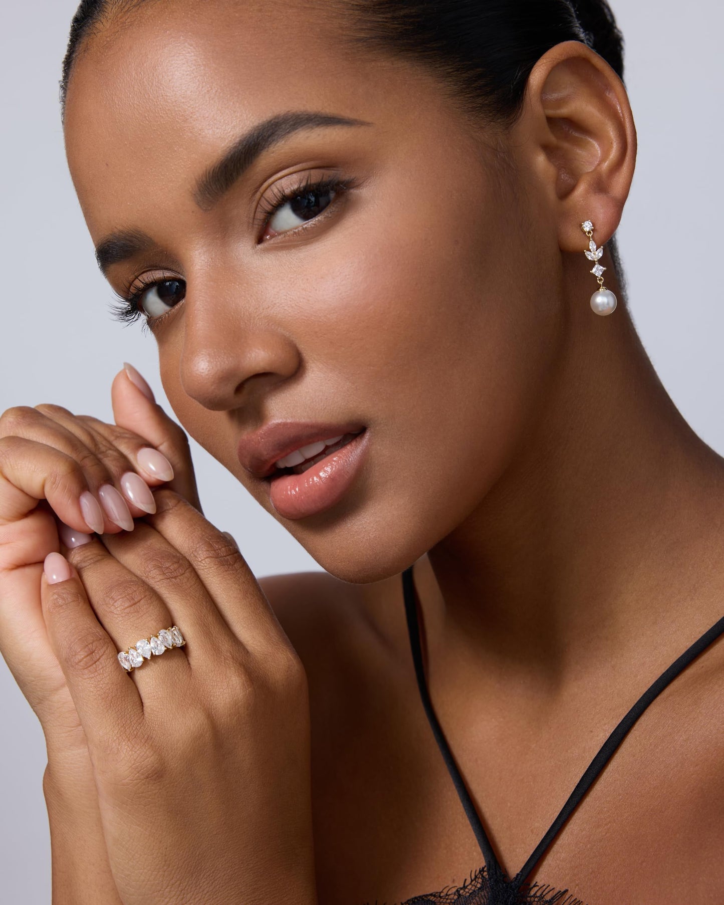 PAVOI 14K Yellow Gold Plated Pearl Drop Earrings for Women - 925 Sterling Silver Posts Large Dangle Pearl Wedding Earrings for Brides & Bridesmaids - Cubic Zirconia Crystal Linear Bridal Jewelry Gifts