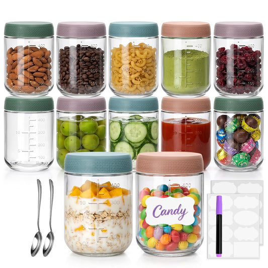 16 oz Glass Jars with Lids,12 Pack Overnight Oats Containers with lids,Small Glass Containers with Lids for Homemade Jams, Sauces, Food Jar for Smoothies, Yogurt,Spice,Desserts, and even DIY Crafts