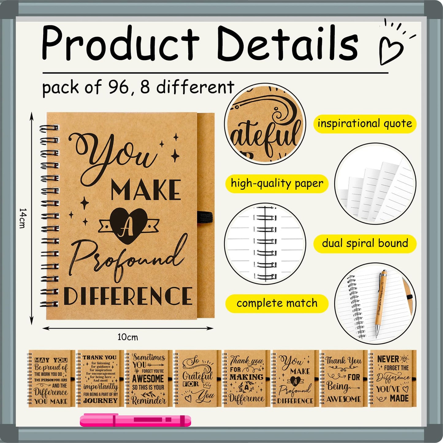 Tenceur 96 Sets Employee Appreciation Gifts Bulk Inspirational Spiral Notebooks with Motivational Pens Small Notepads for Coworkers Office Staff Team Volunteer Teacher Thank You Gifts, 3.94 x 5.51''