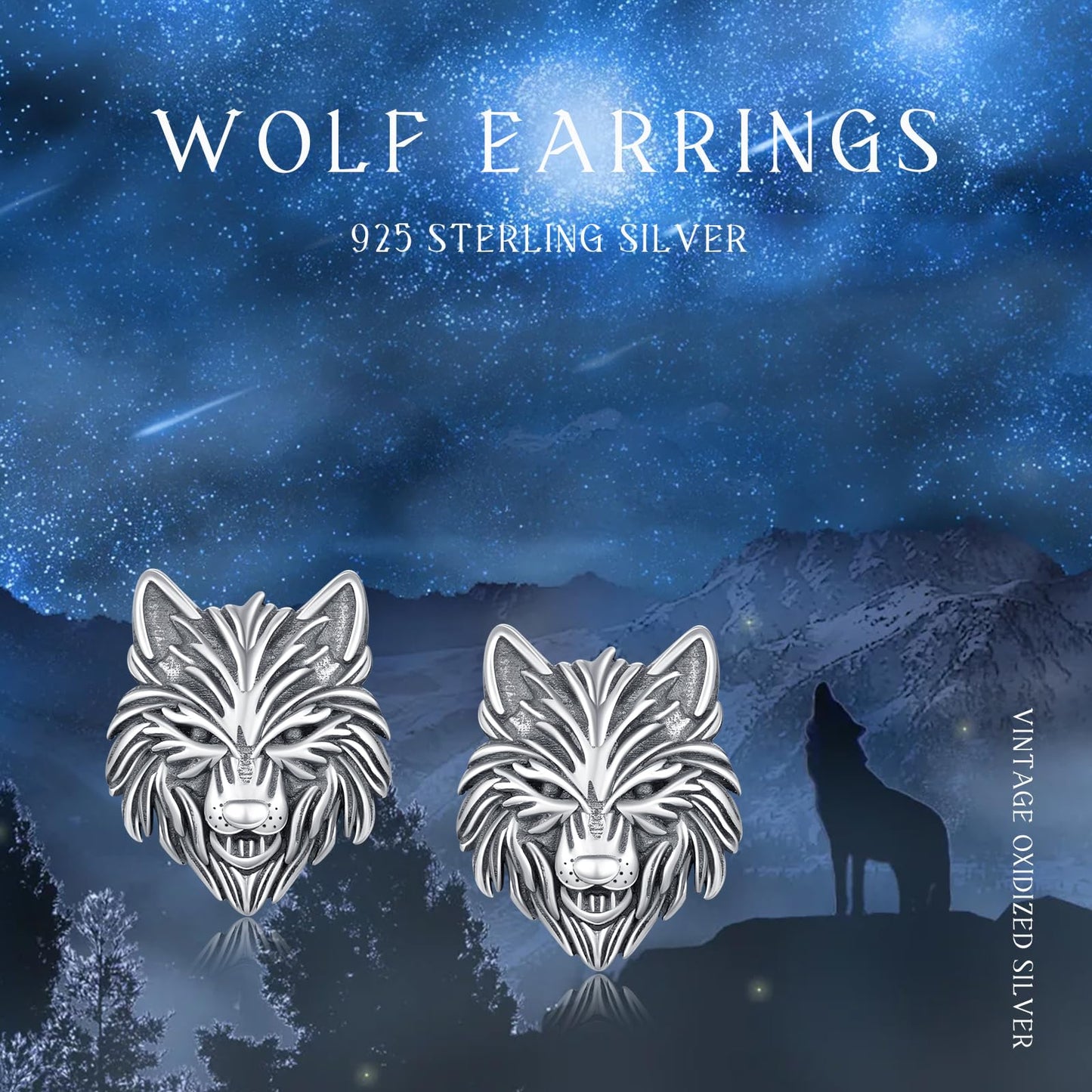 YueYuan Wolf Earrings for Men 925 Sterling Silver Wolf Head Earrings Animal Jewelry Gift for Birthday Graduation Christmas