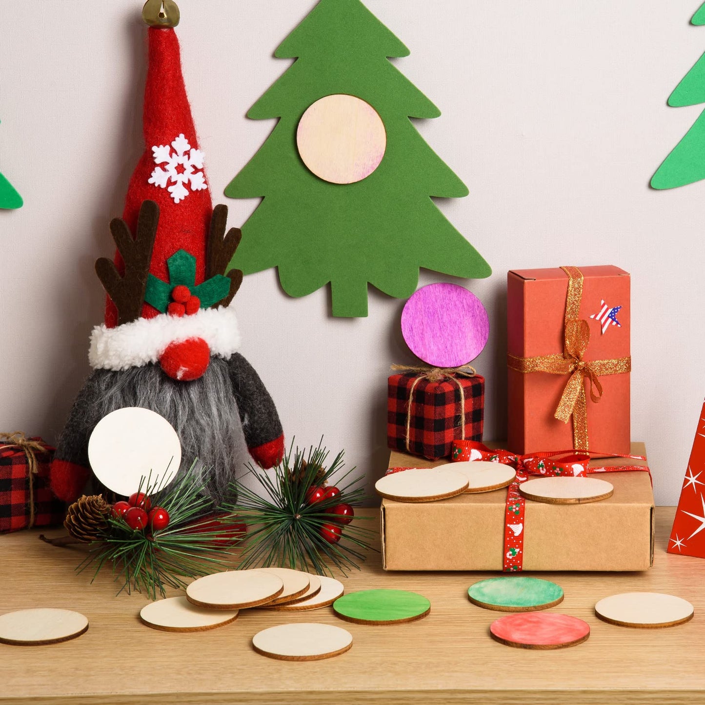 300 Pieces 2 Inch Unfinished Round Wood Slices Rounds Wooden Discs Wood Circles for Crafts Wood Blanks Round Cutouts Ornaments Slices for DIY Art Crafts Christmas Decorations