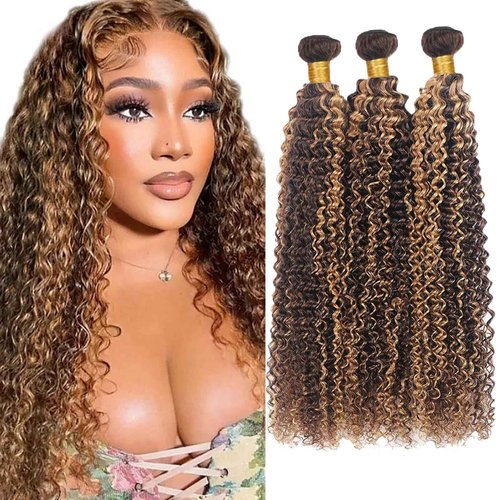 Habiliana Bundles Human Hair 20 22 24 Inch Jerry Curly Wave P4/27 Human Hair Bundles 11A Unprocessed Brazilian Virgin Quick Weave Hair Extensions for Black Women