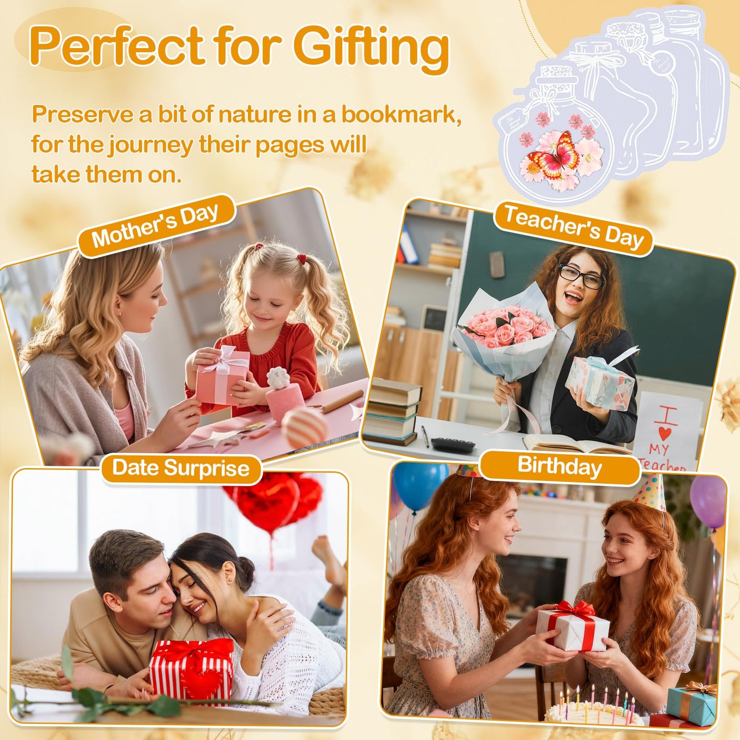 212 PCS Pressed Flower Bookmark Making Kit, DIY Clear Bottle Bookmark Kit with Dried Flower Tassel Butterflies Open Sticker Tweezer, DIY Projects Party Favor Gift for School Reading Adult Book Lovers
