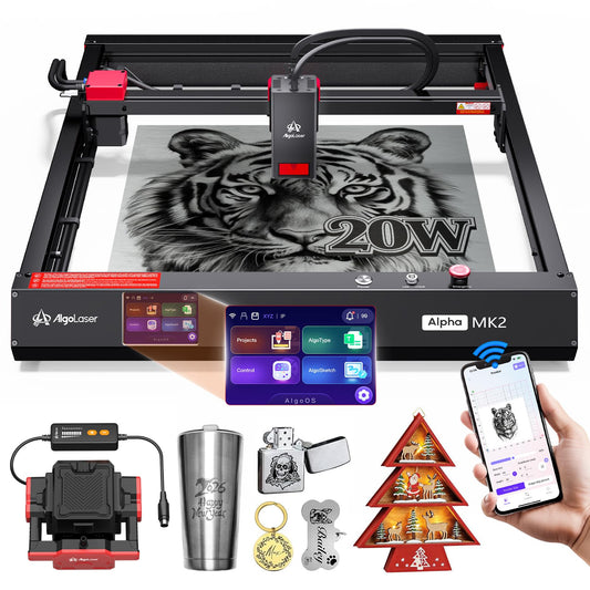 Algolaser 20W Laser Engraver Machine - Laser Cutter/Engraver with Air Assist Kit - Laser Engraving Machine with 3.5" Smart Touchscreen & 2.0 AlgoOS System, Laser Engraver for Wood,Metal,Glass