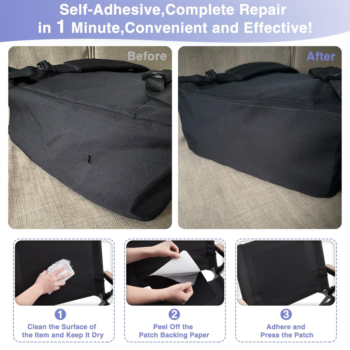 Gheeidau Canvas Repair Patch 9×11 Inch 3Pcs Waterproof Self-Adhesive Fabric Repair Patch for Tents,Boat Cover,Pop Up Canopy,Patio,Bags,Car Seats,Sofas,Furniture Cover(Royal Blue)
