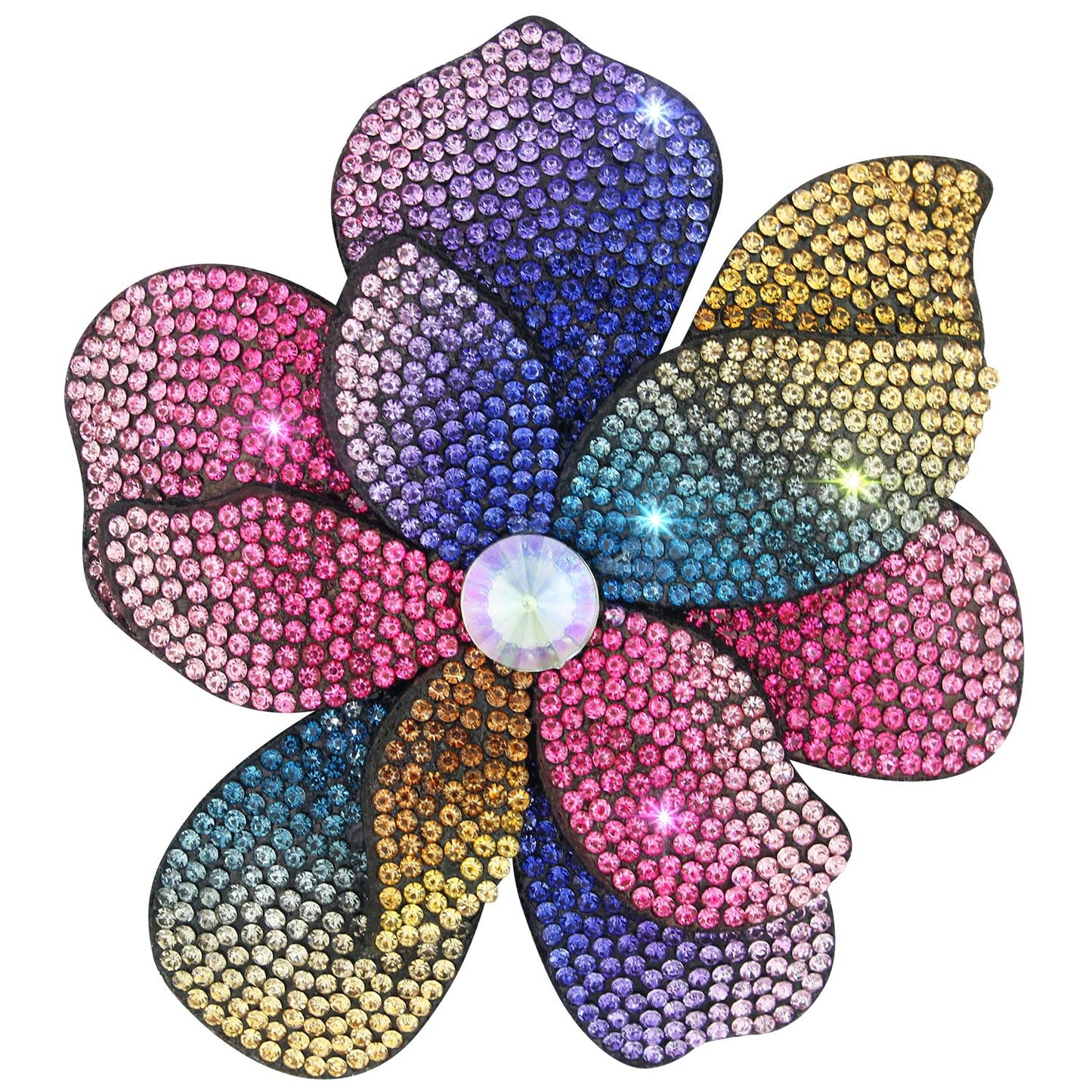 Merdia 3.74 Inches Rhinestone Camellia Flower Brooch Pins & Hair Clips for Women Elegant Created Crystal Lapel Pin Brooches Wedding Party Colorful