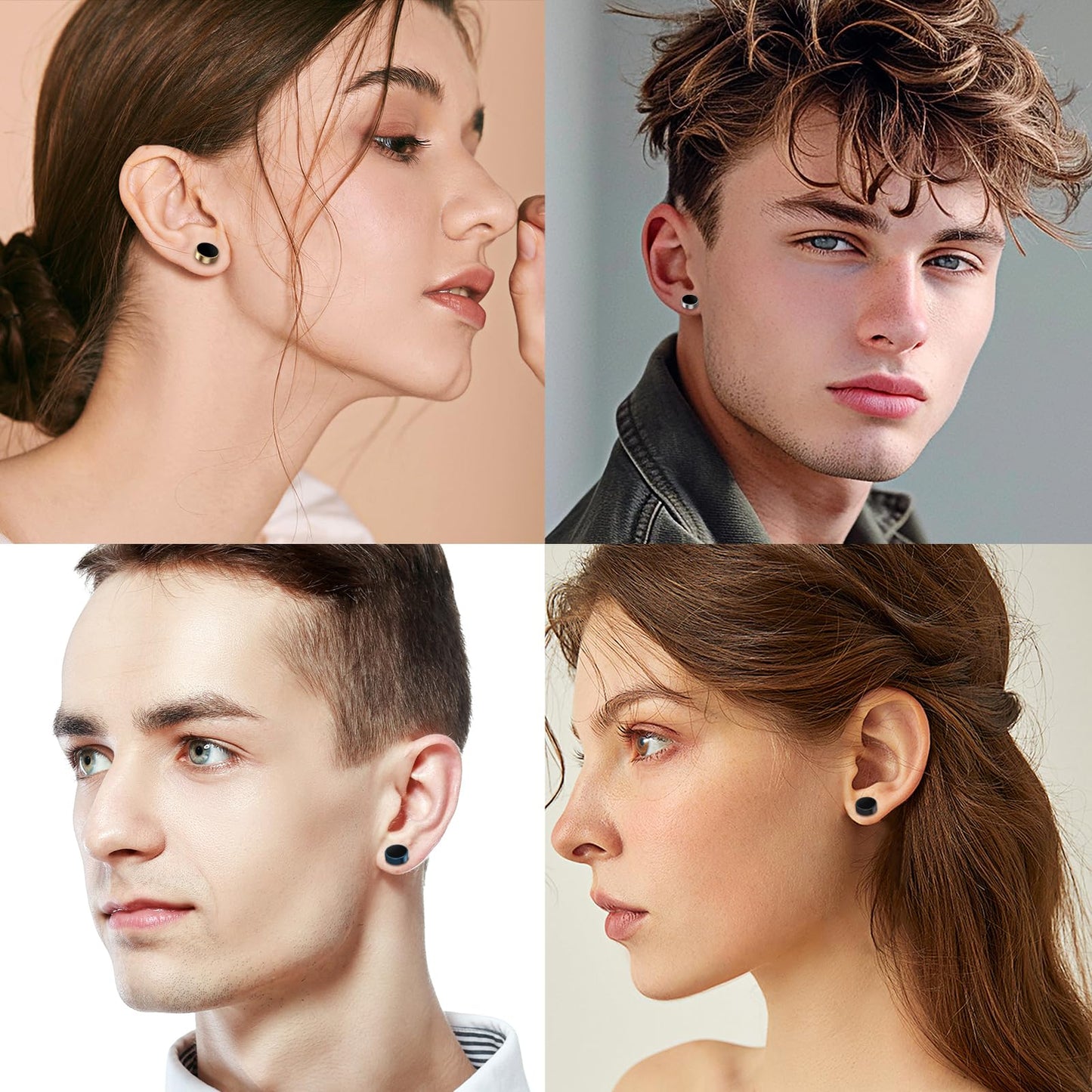 Punk 8mm Magnetic Stud Earrings: 6Paris Stainless Steel Black Blue Non-piercing Clip On Fake Cheater Stud Earrings for Men Women