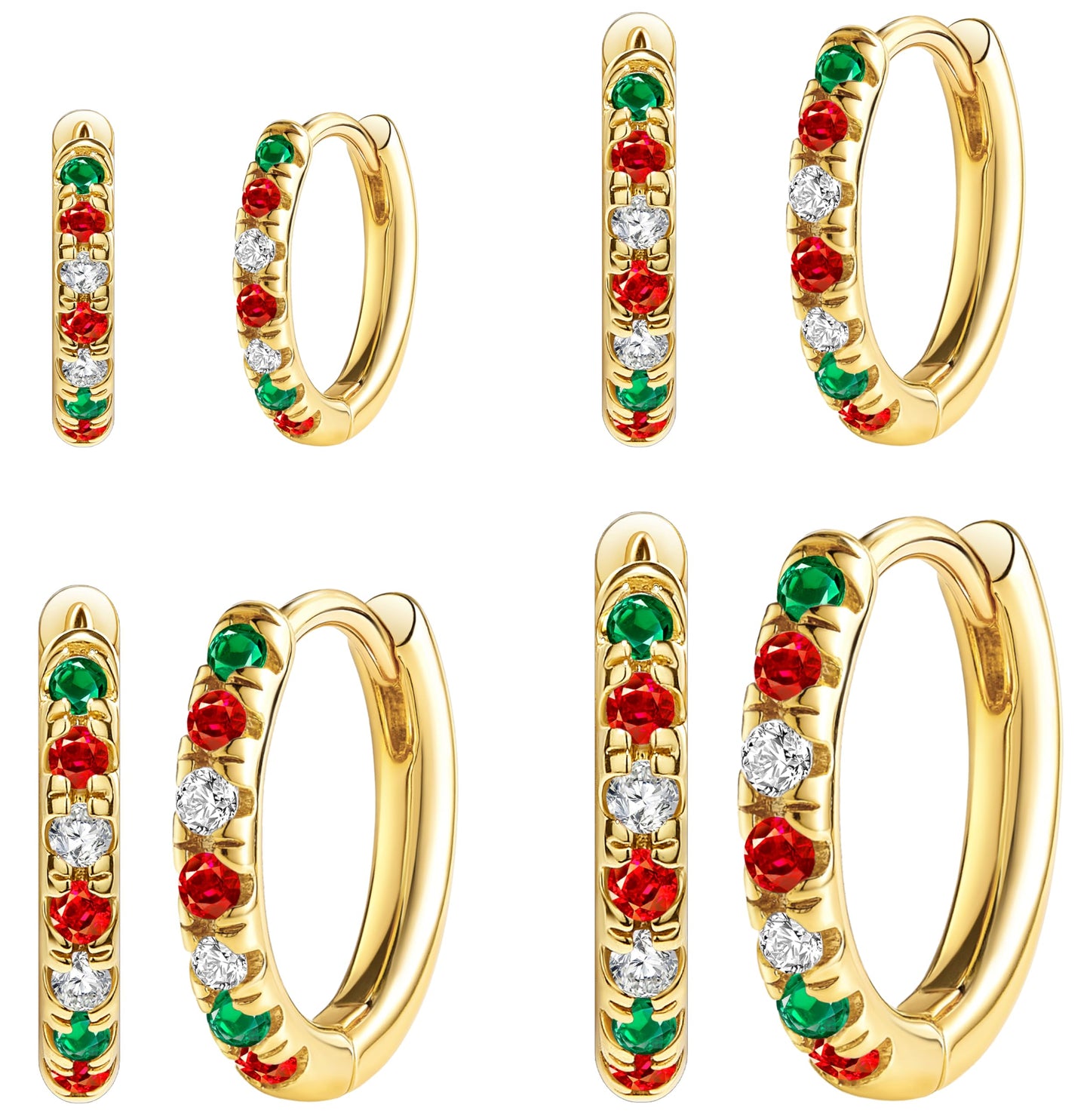 Christmas Earrings for Women, Gold Red Green Hoop Festive Holiday Earring Set for Christmas Stocking Stuffer Jewelry Gifts