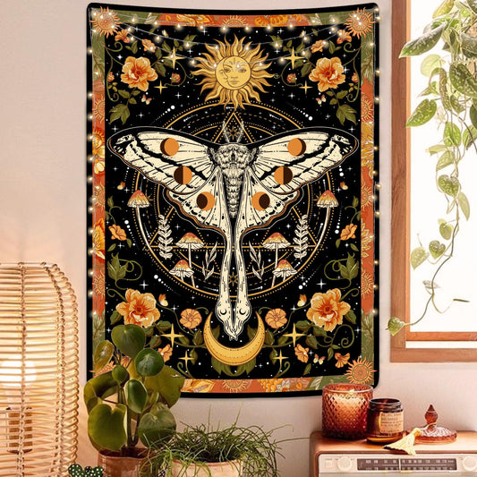Aipon Orange Moth Tapestry Boho Retro Floral Flowers Tapestries Aesthetic Vintage Mushroom Tapestries for Bedroom Indie Small Tapestry Wall Hanging for Living Room Dorm (30'' × 40'', Orange)