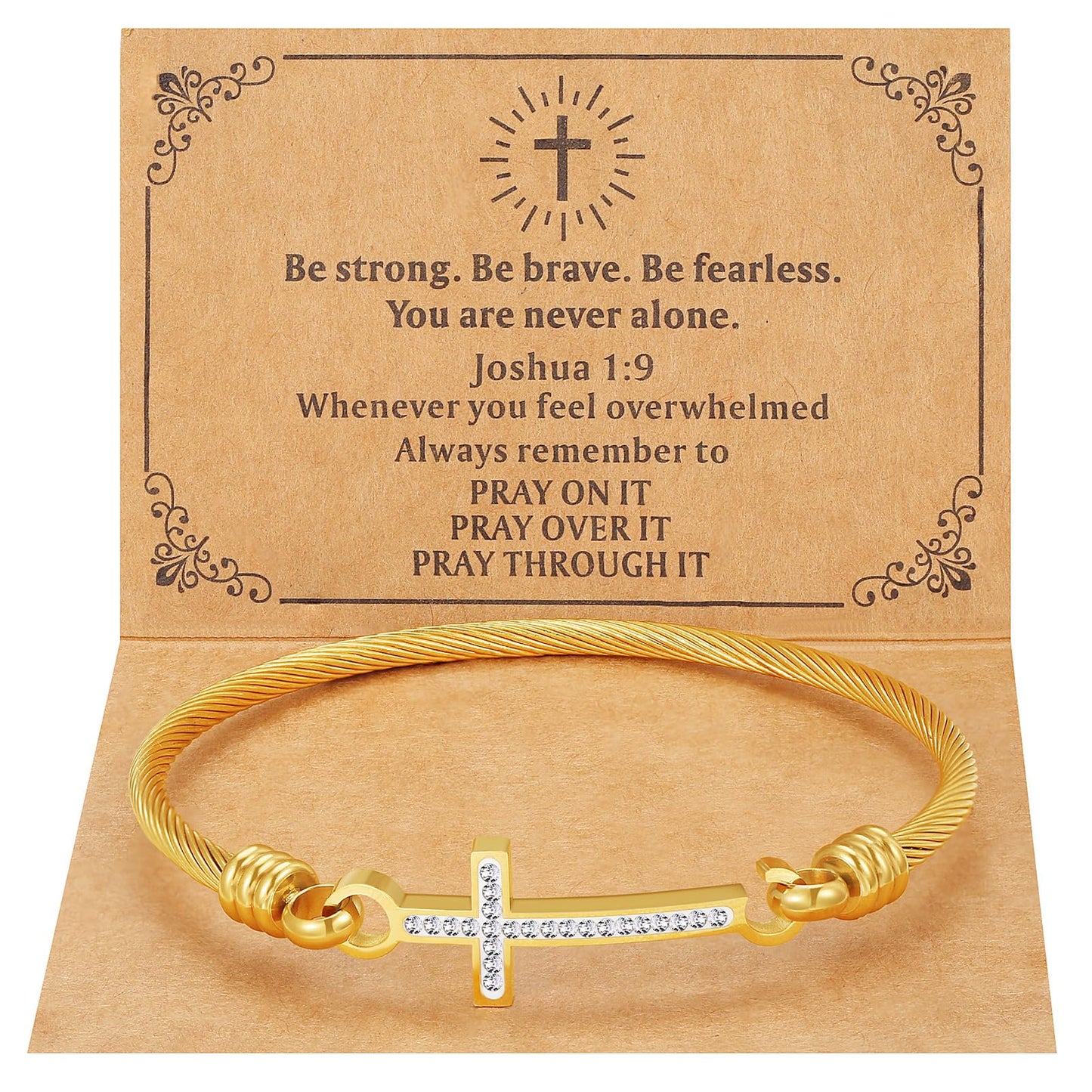 DS Religious Gift for Her Christian Cross Bracelet Bible Verse God is Within Her She Will Not Fall Inspirational Bracelets For Women Stainless Steel Jewelry Gift To Daughter Best Friend (Cross bracelet-Gold 9)