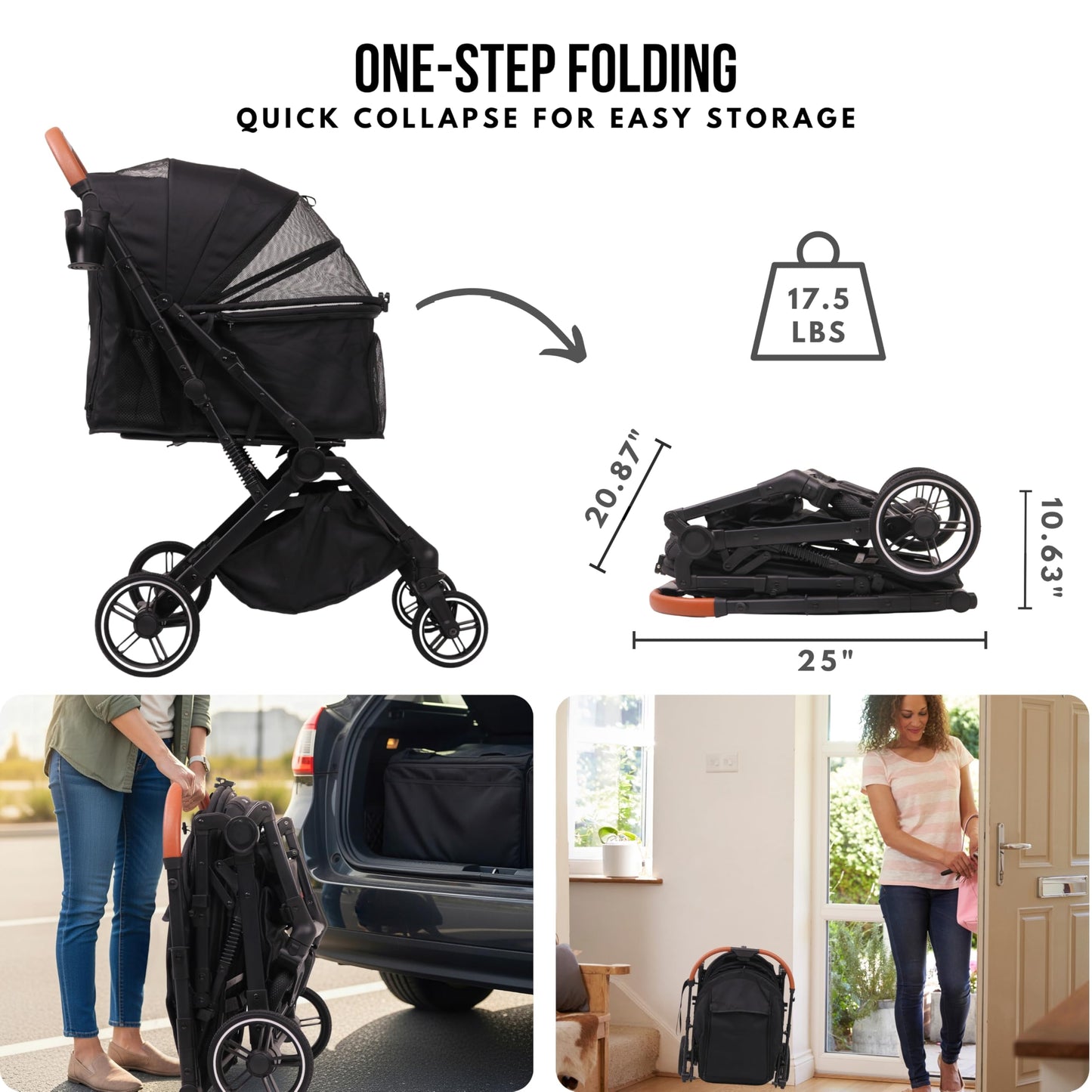 Bicystar Pet Stroller for Small Medium Dogs Cats Up to 45 lbs, Travel Lite Collapsible, All Terrain 4 Wheels for Jogging, Running, Grey