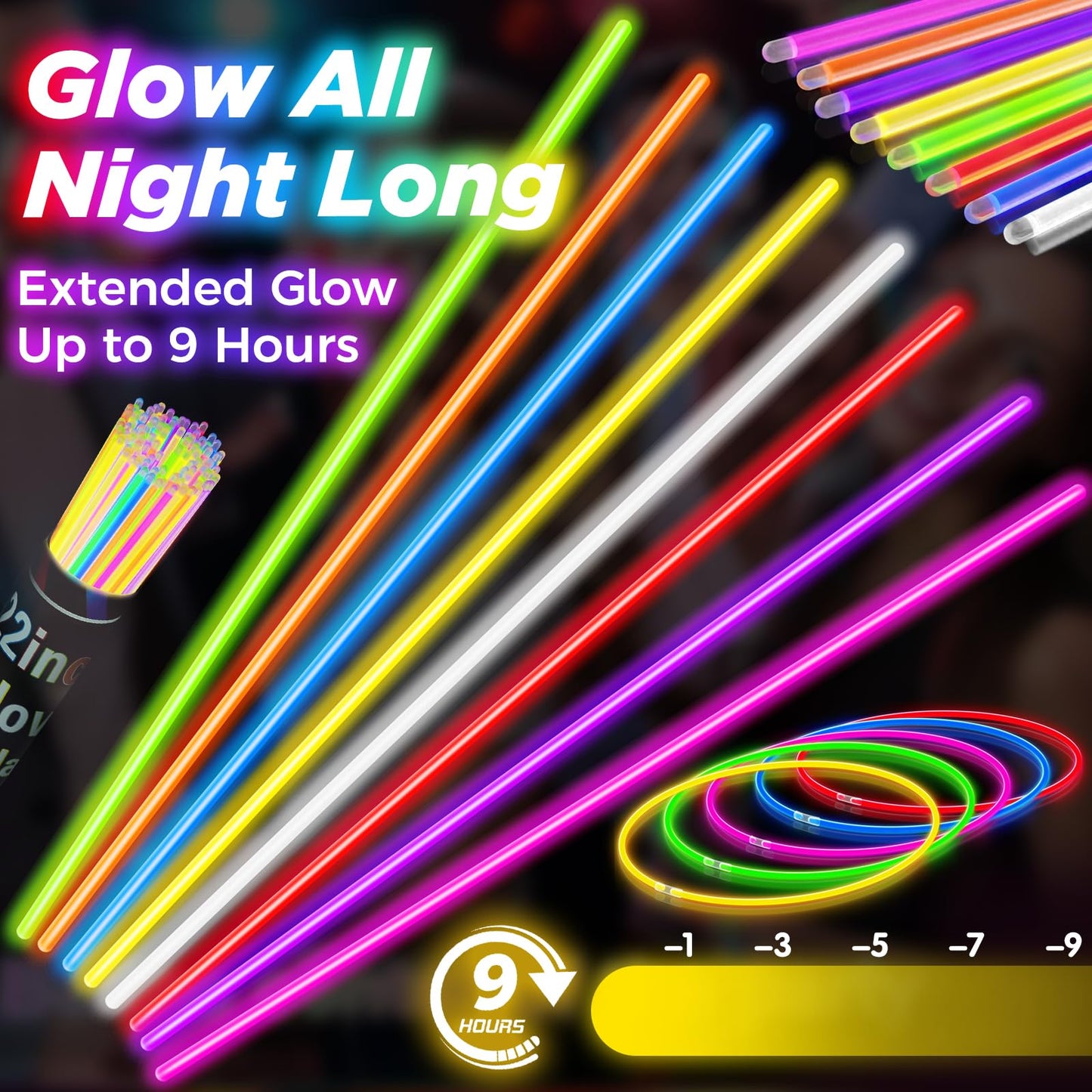 100Pcs Glow Sticks - 22 inch Glow In the Dark Sticks Party Supplies, Halloween Glow Party Pack for Kids with 9 Hours Duration, Halloween Party Favor Glow Necklace & Bracelet with 100Pcs Connectors