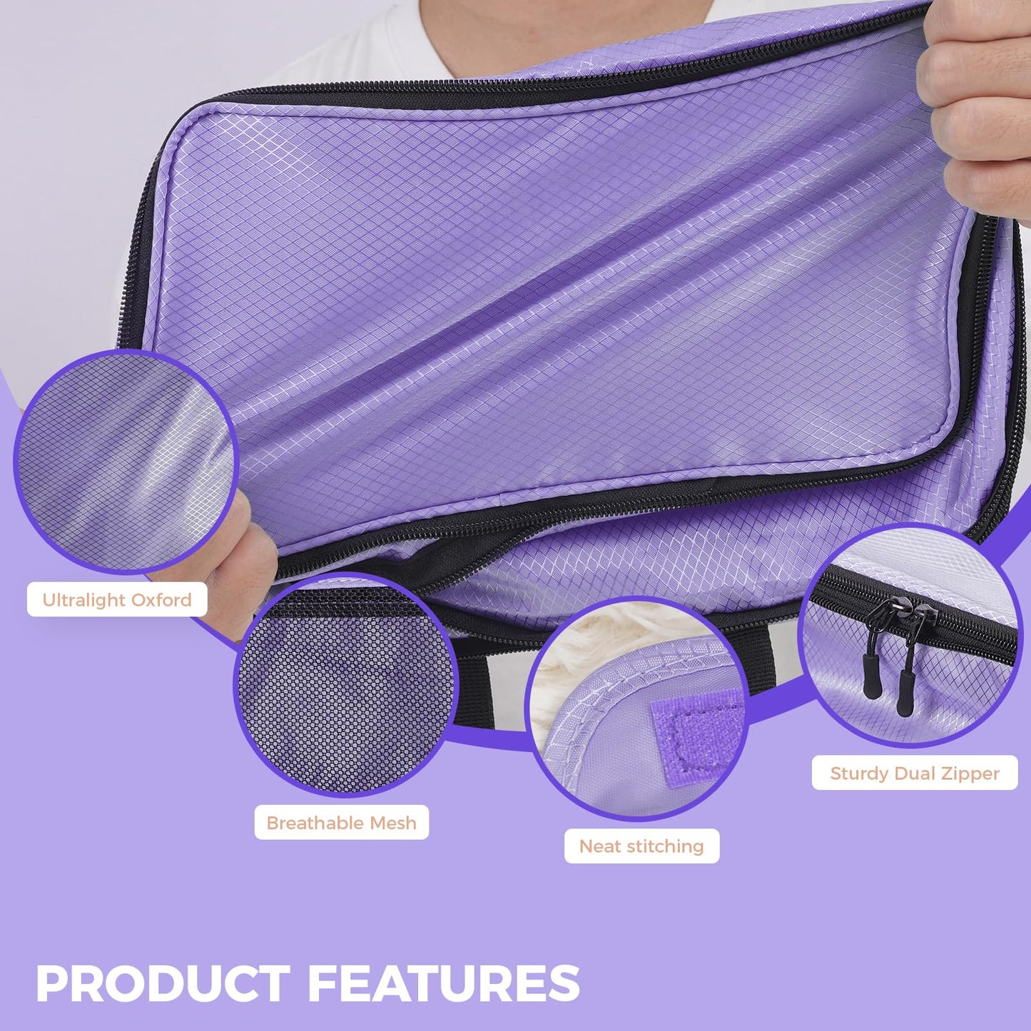 8-Piece Compression Packing Cubes for Travel, Elegant Ultralight Luggage Organizer Set for Women, Space Saving for Carry-On, Suitcase & Vacation Cruise Travel - Purple