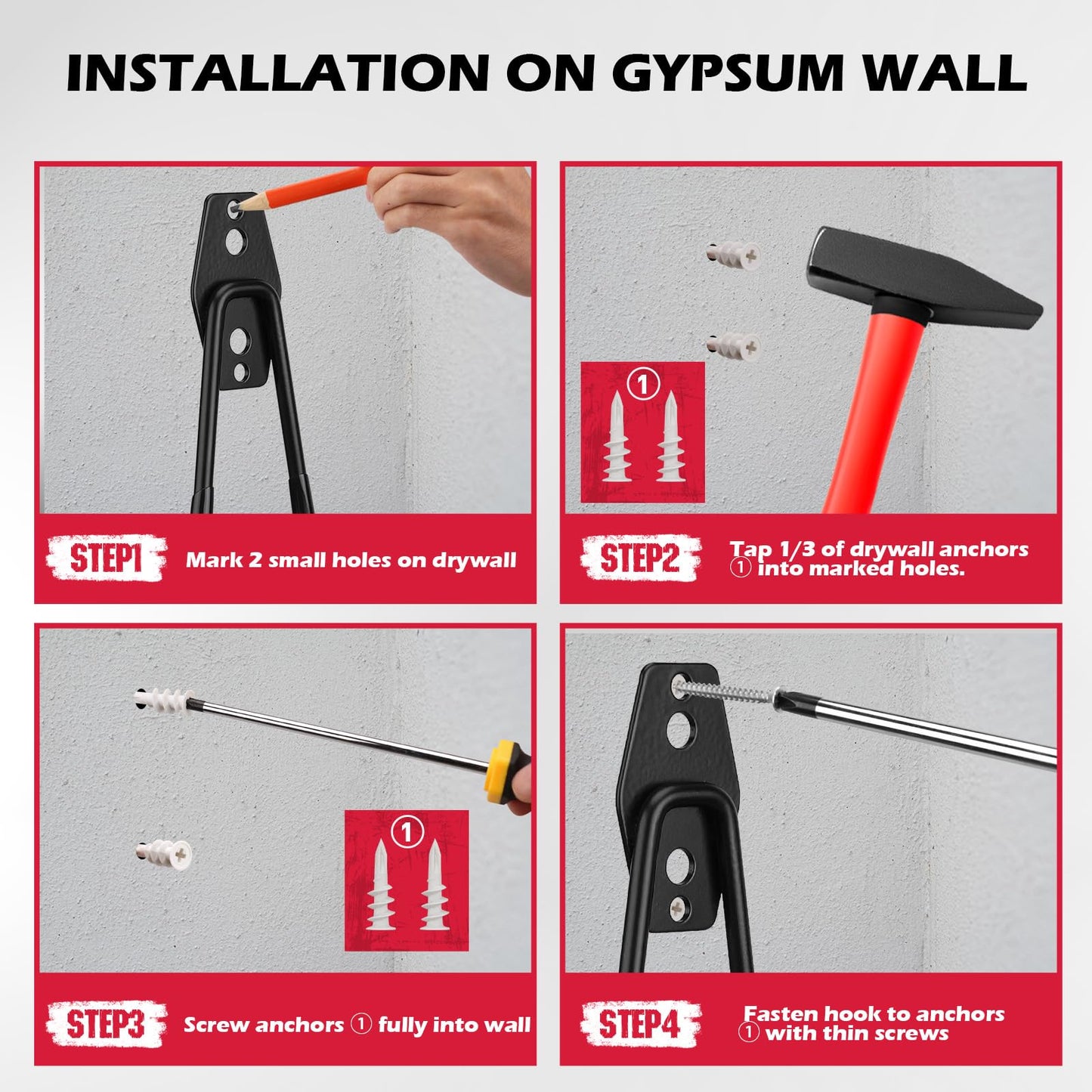 20 Pack Heavy Duty Garage Storage Hooks with Extension Cord Organizer, Solid Steel Wall Mount Hook Set with Anti-Slip Coating Utility J Hooks for Ladders,Bikes,Ropes,Broom,Garden,Yard and Power Tools