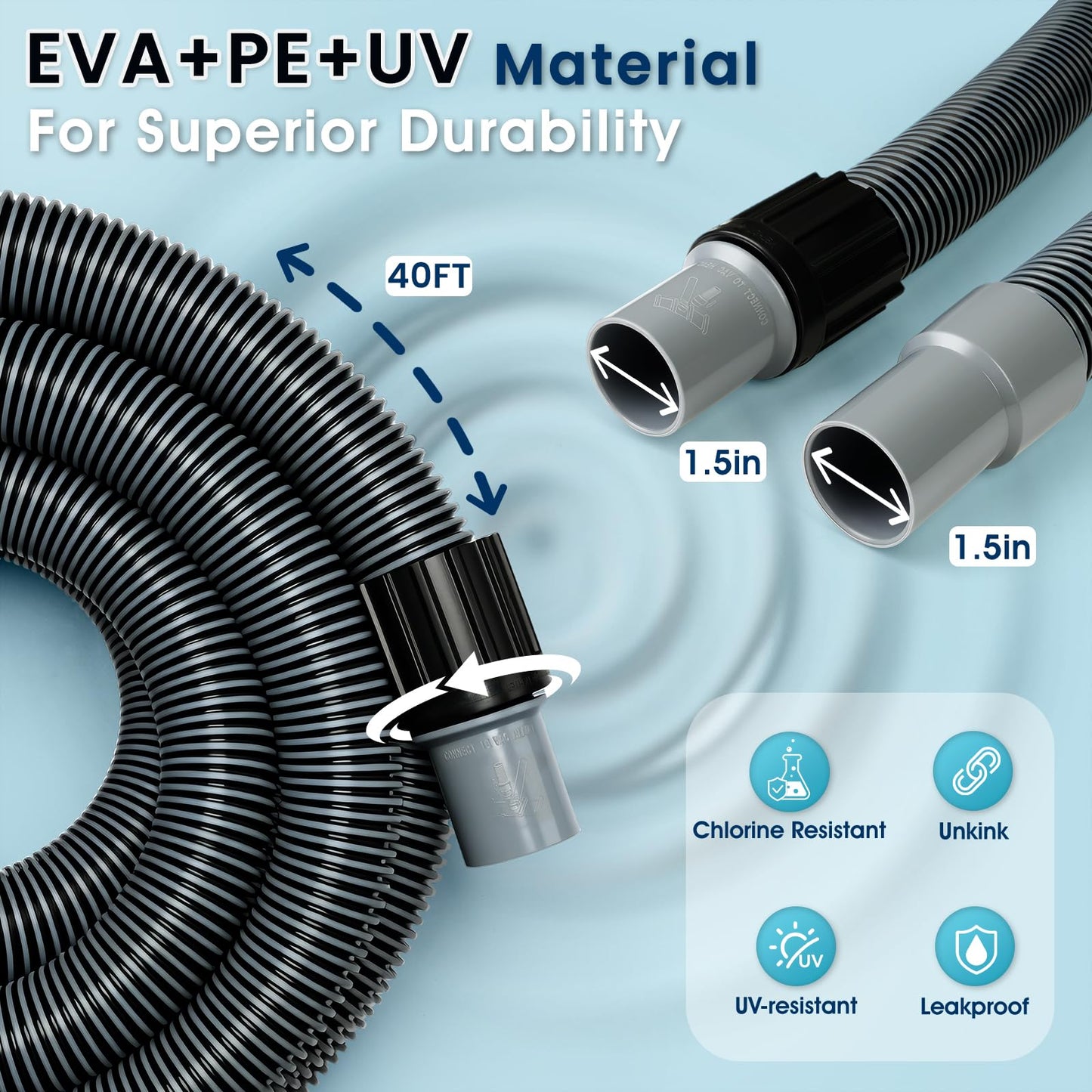 Sepetrel Manual Pool Vacuum Hose 1-1/2" x 30ft, Kink-Free Swivel Cuff Heavy Duty Spiral Wound Pool Cleaner Hose for Inground & Above Ground Pools, Skimmer,Not for Automatic Cleaners