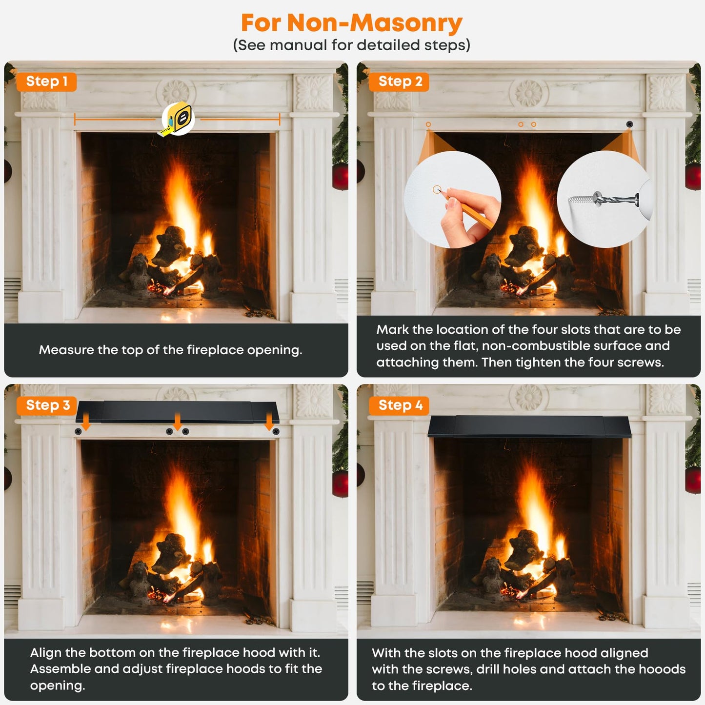 Stanbroil Adjustable Fireplace Hood 28.5 to 48" Accessory, Black Powder Coat Fireplace Hood Heat Shield