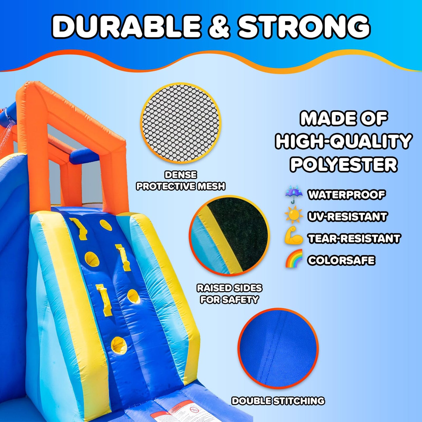 Sportspower Big Wave II Large Outdoor Inflatable Water Slide with Climbing Wall & Splash Pool, Heavy Duty, ASTM Certified, on 400W Blower