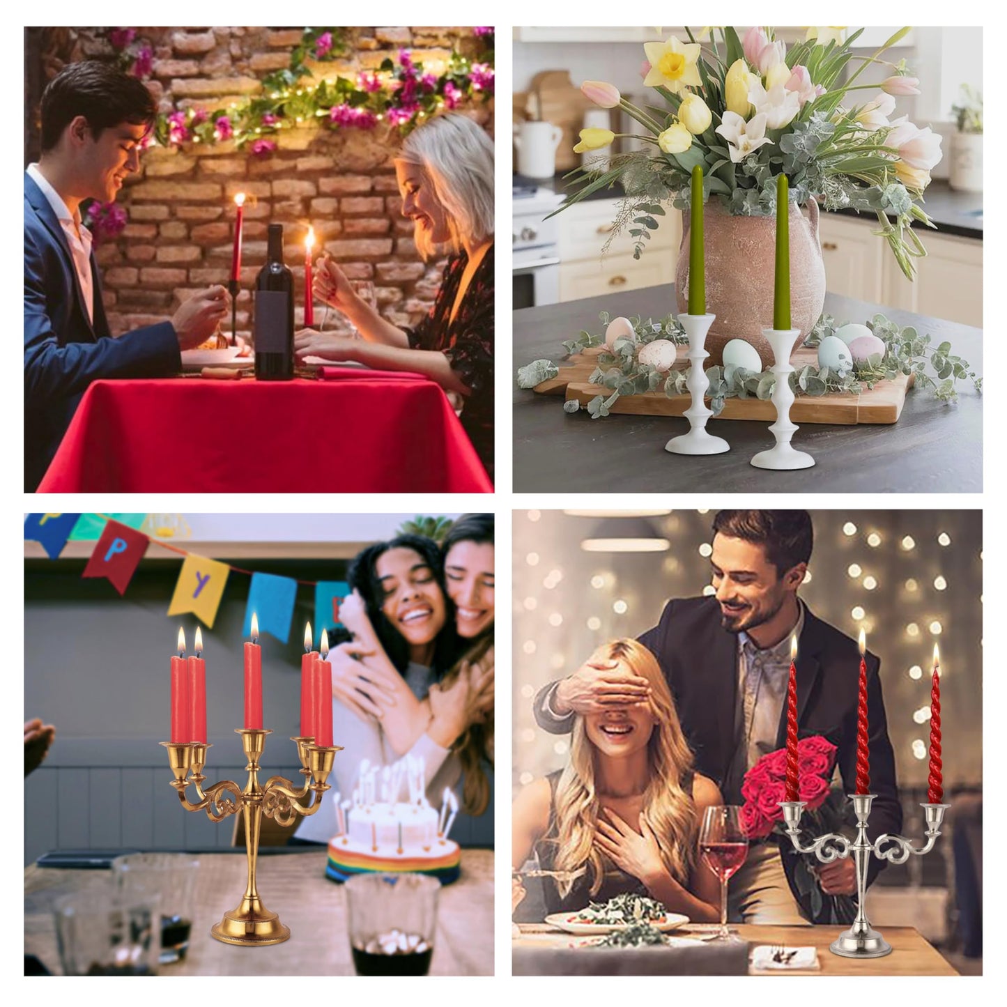 Rely+ 5 Arm Baby Candelabra Gold Glossy 8 Inch Taper Candle Holders Gothic Decorations Candlesticks Holder Home Decor Wedding Parties Centerpiece for Dining Table