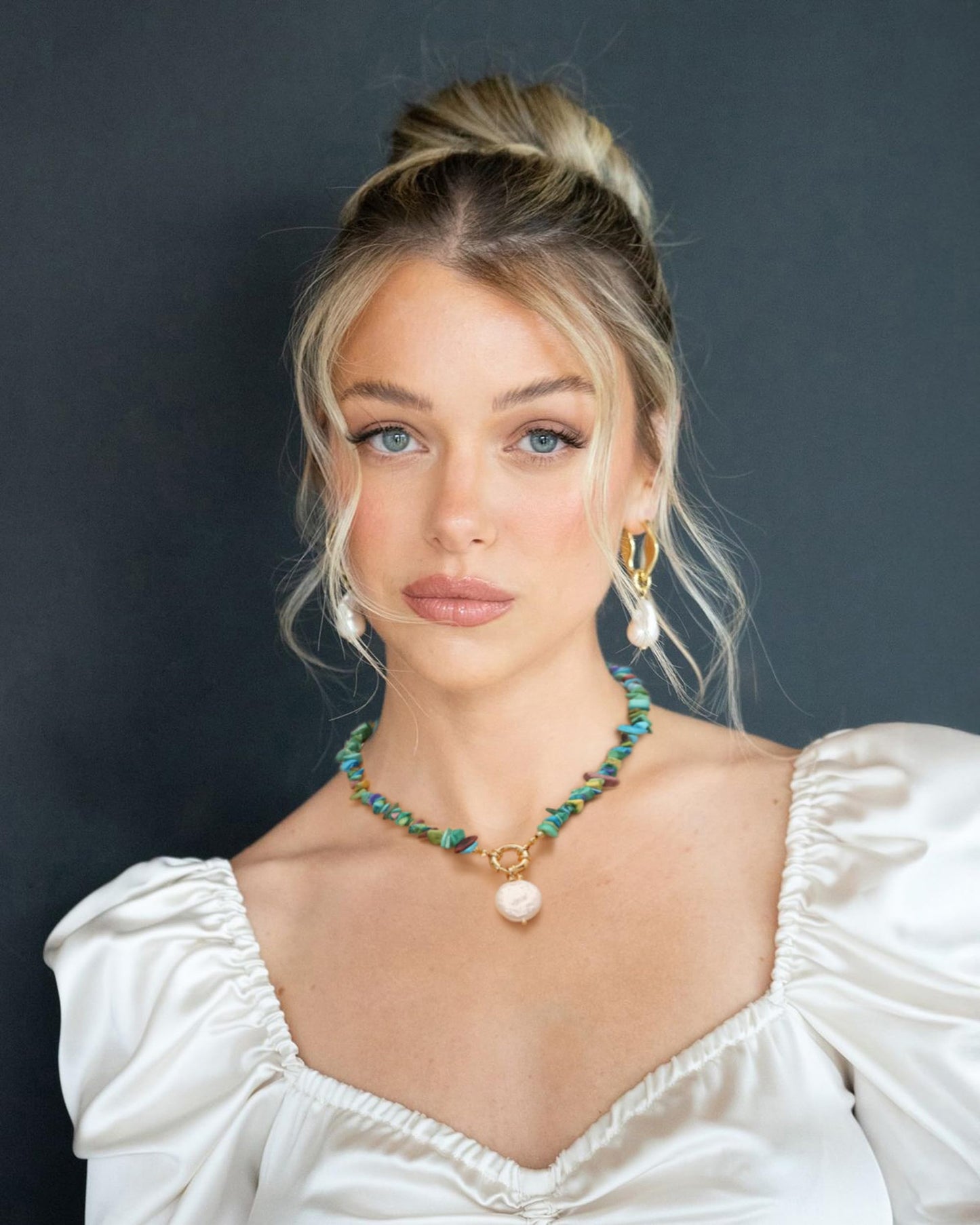 CANEVINKA 18K Gold Plated Bohemian Turquoise Pearl Necklace for Women Colorful Gravel Beads Necklace Summer Vibe Jewelry