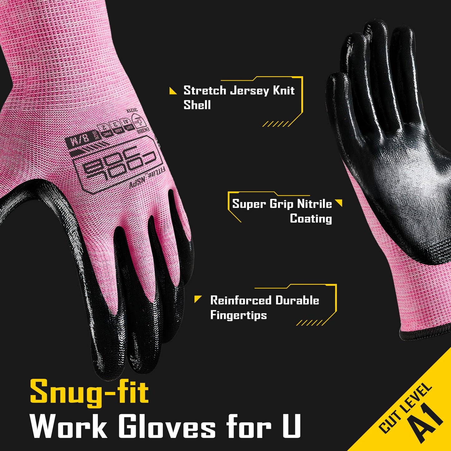 COOLJOB 10 Pairs Nitrile Dipped Rubber Coated Safety Work Gloves with Grip, Non-slip Bulk Gardening Roofing Gloves for Ladies Women, Oil-resistant Gear for Package Handler, Warehouse Worker, Small