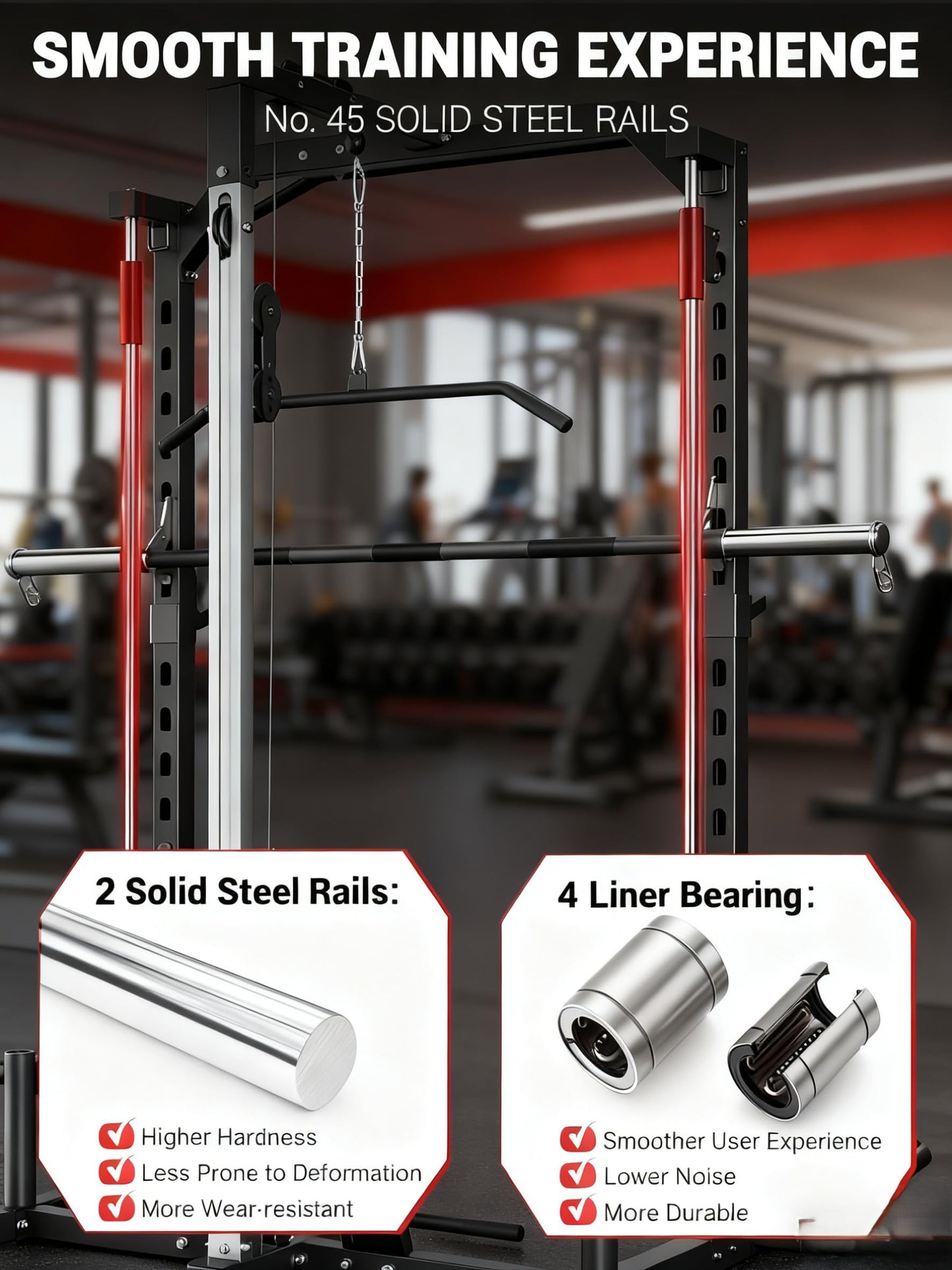 Smith Machine, Home Gym Multi-Functional Smith Machines, with Barbell Bar, Cable Crossover, LAT Pulldown, Spotter Arms, j Hooks and Landmine, Carbon Steel Half Rack for Full Body Strength Training
