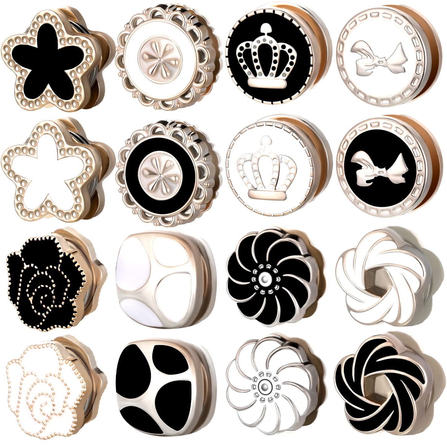 MTLEE 16 Pairs Hijab Magnetic Pins for Women Black and White No Snag Multi-use Hijab Magnets Pinless Scarf Magnets Pin Buttons Brooch Clasps for Clothing Scarves Headscarf Hats Shirt Collars Shawls