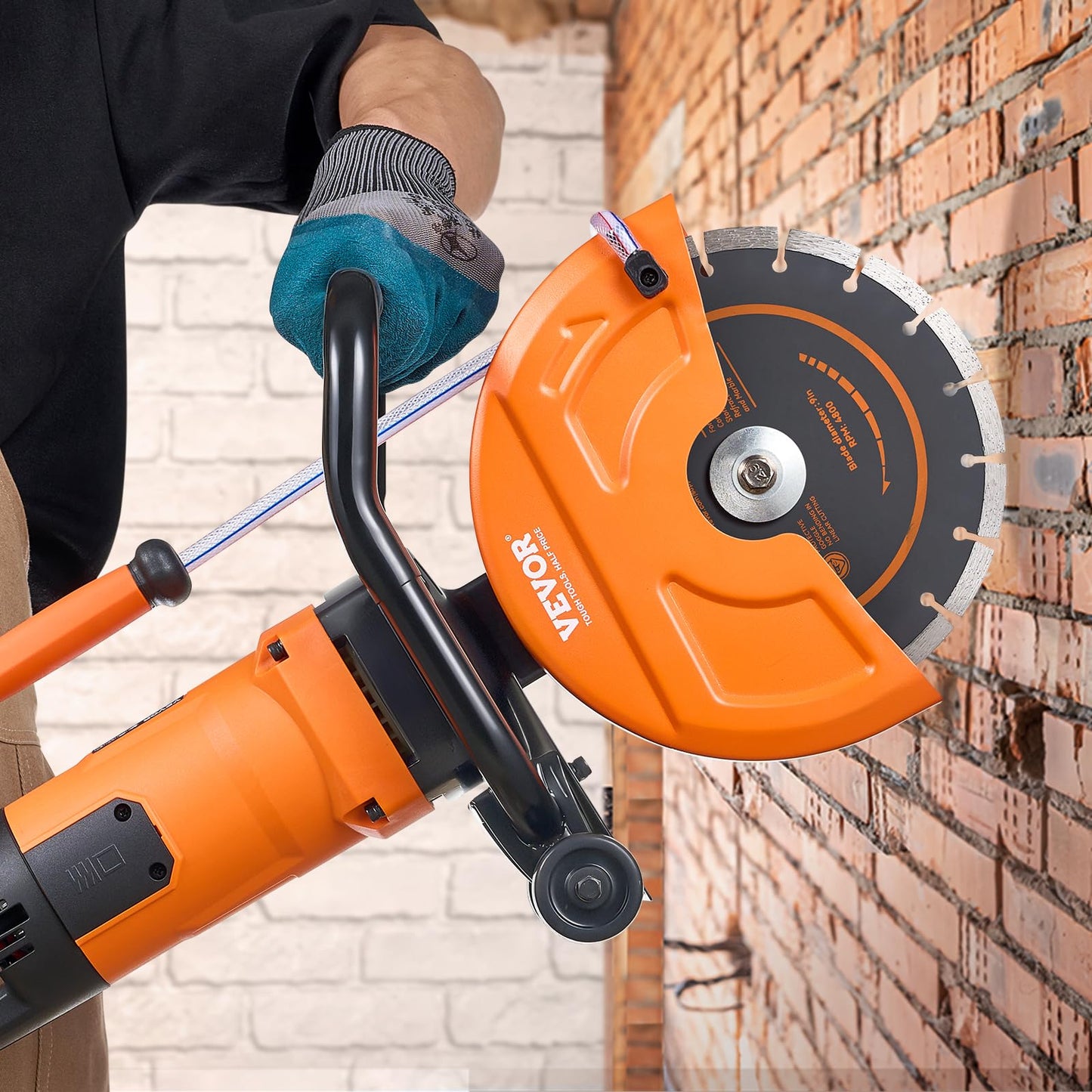 VEVOR Electric Concrete Cutter, 9 in Circular Saw with 3.5 in Cutting Depth, Wet/Dry Disk Cutter Includes Water Line, Pump and Blade, for Stone, Brick, Porcelain, Concrete, 1800W Motor