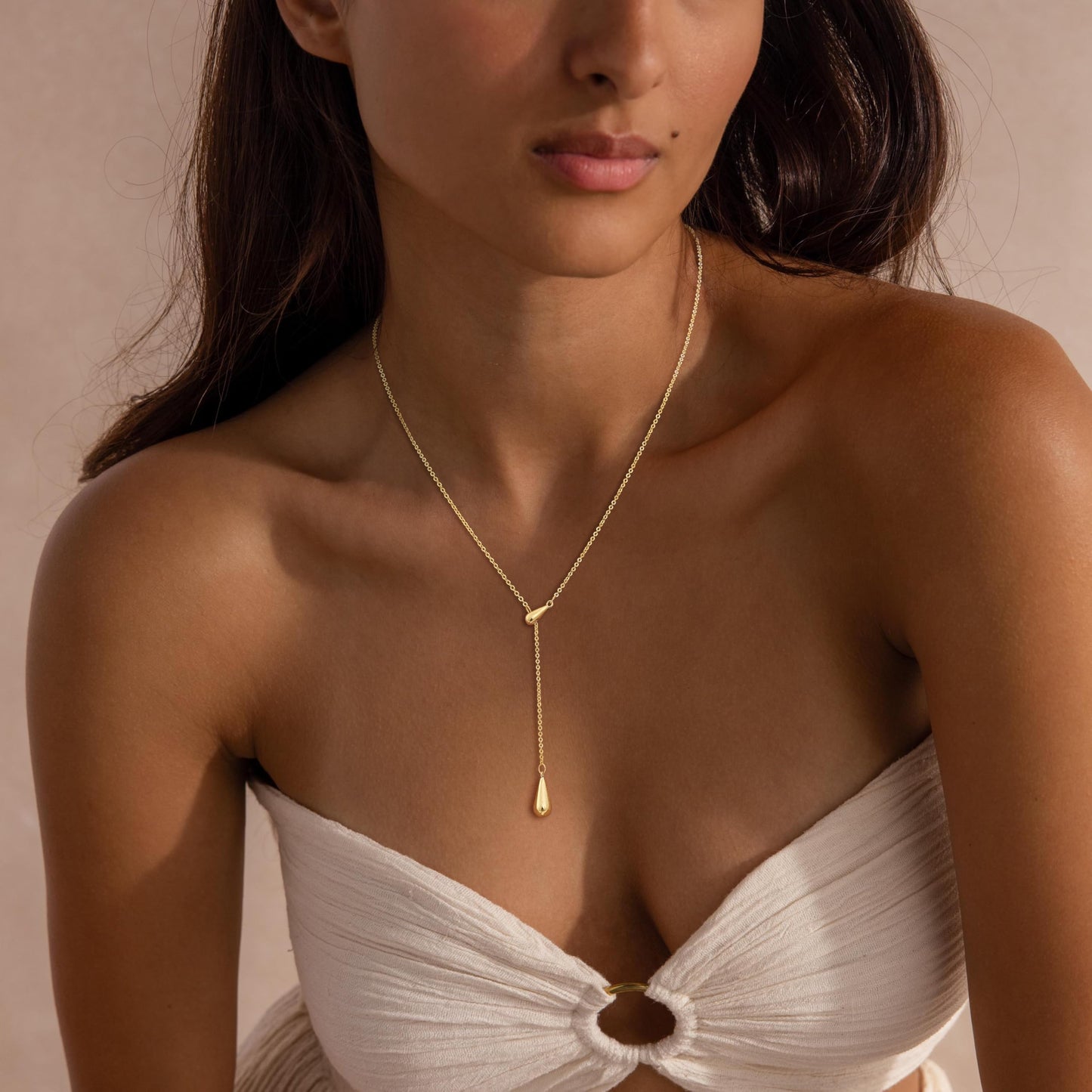 CHESKY Lariat Gold Necklace for Women, Dainty Long Necklace 14k Gold Plated Y-Shaped Pendant Necklace Trendy Water Droplets Chain Drop Necklaces Simple Gold Jewelry for Women Gifts