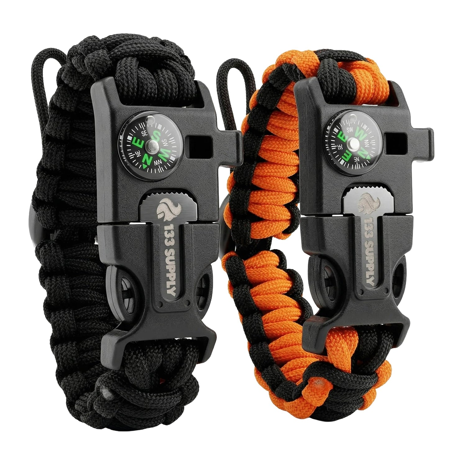 133 SUPPLY Tactical Paracord Compass Hiking Survival Bracelet Men Dad Gifts Camping Accessories Hiking Gear Women Hunting Gear Fishing Essentials Flint Steel Tool Fire Starter Kit Whistle Bear Safety