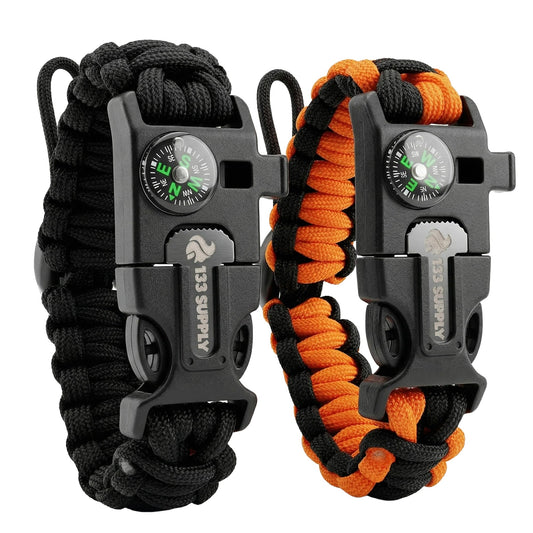 133 SUPPLY Tactical Paracord Compass Hiking Survival Bracelet Men Dad Gifts Camping Accessories Hiking Gear Women Hunting Gear Fishing Essentials Flint Steel Tool Fire Starter Kit Whistle Bear Safety