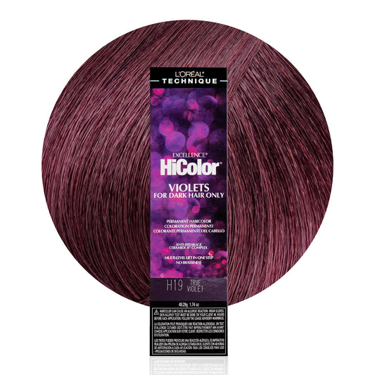 L'Oréal Technique HiColor Violet & Blacks Permanent Hair Color - Anti-Breakage Ceramide R Complex, Multi-Lift with No Brassiness, For Dark Bases, Long Lasting Color, True Violet H